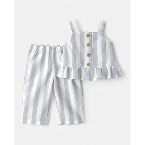 Baby Girl 2-Piece Sleeveless Tee & Pant Set - Blue/White | Carter's
