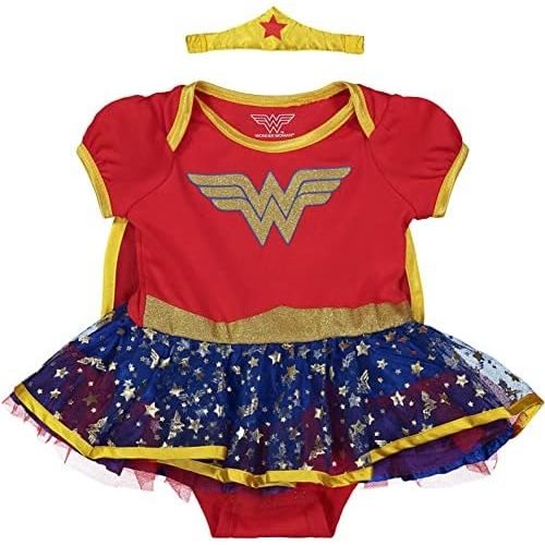 DC Comics Justice League Wonder Woman Baby Girls Cosplay Costume Bodysuit Cape and Headband Newborn to Infant