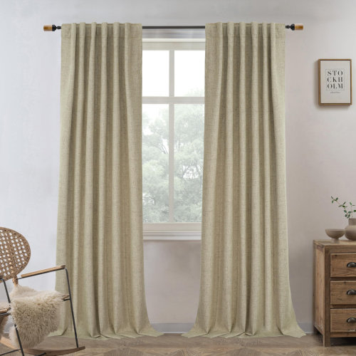 Ebern Designs Goffredo 100% Blackout Natural Curtains for Bedroom Double Layer Drape Farmhouse Thermal Insulated Rod Pocket Back Tab Full Light Blocking 2 Panels for Living Room Nursery & Reviews | Wayfair