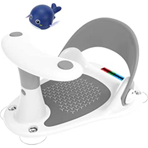 REIKTLUD Baby Bath Seat,Baby Bathtub Bath Seat for Sit-up,Infant Bath Seat,Bath Seat for Baby 6-36 Months,Water Thermometer–Non–Slip Soft Mat–with 4 Secure Suction Cups Provides Backrest Support(Gray)
