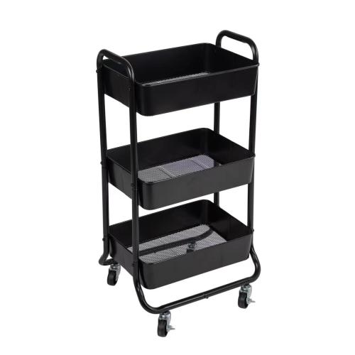 Mainstays 3 Tier Metal Utility Cart, Rich Black, Easy Rolling