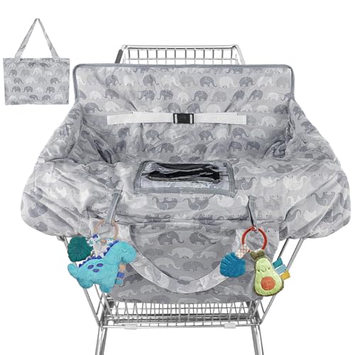 Shopping Cart Cover for Baby High Chair Cover Grocery Cart Cover for Baby Girl Boy Toddler Grey Elephant Pattern Portable Shopping Cart Cover with Safety Harness