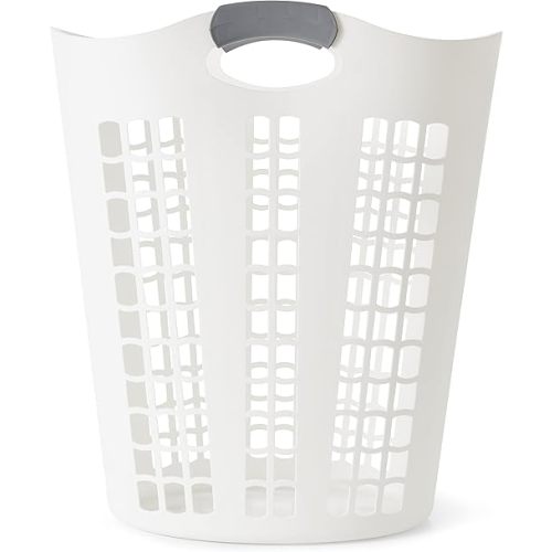 Gracious Living Laundry Basket, Easy Carry Flex Collapsible Hamper, 87.5 Liters, White - Large Plastic Clothes Storage Organizer for Home, Bathroom, and Bedroom
