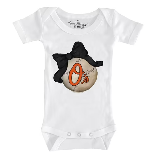 Infant Baltimore Orioles Tiny Turnip White Baseball Bow Bodysuit