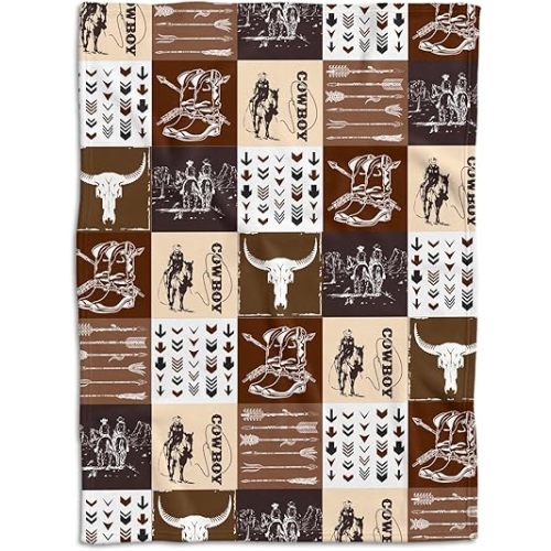 Western Blanket, Western Decor for Nursery Room, Crib Stroller Baby Blankets for Boys Girls, Baby Cowboy Blankets, Soft Warm Lightweight Nursery Bed Blanket for Newborn Toddlers