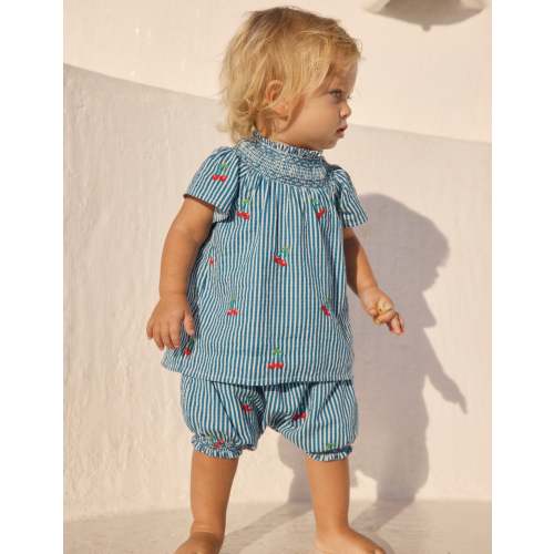 Smocked Play Set-Blue Ticking Cherries