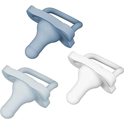 Dr. Brown's HappyPaci 100% Silicone Baby Pacifier, Contoured One-Piece Design, White, Blue, Light Blue, 0-6m, BPA-Free, 3 Pack