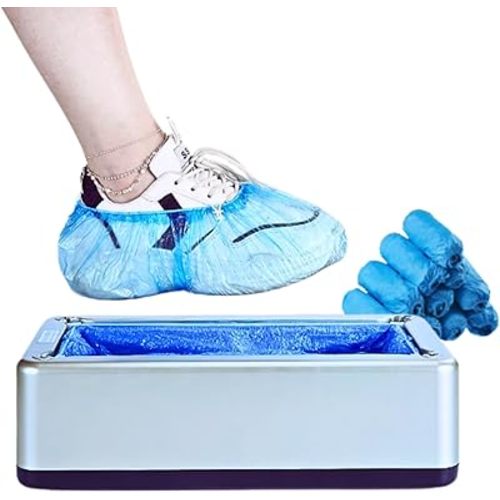 Automatic Shoe Cover Dispenser with 200 Pcs Disposable Shoe Cover,User-Friendly Shoe Cover Machine for Adult and Kids All Sizes,Portable Shoe Machine for Home,Office.Hospital (Silver)