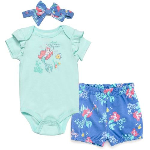Disney Princess Belle Floral Newborn Baby Girls Bodysuit French Terry Bubble Shorts And Headband 3 Piece Outfit Set Yellow 0-3 Months