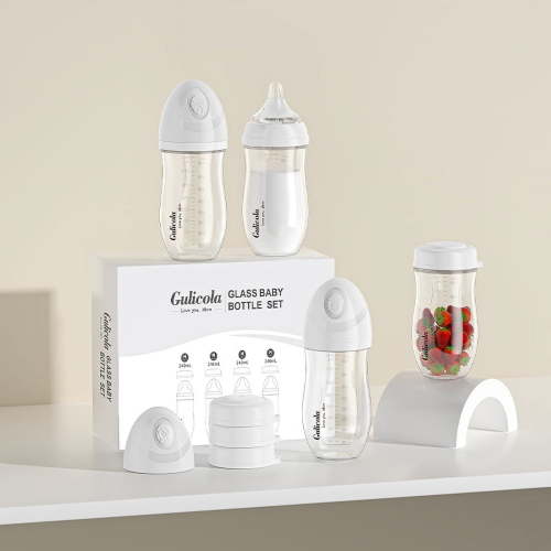 5 oz Glass Baby Bottle 4 Pack, Breastfeeding Bottles Set, Extra Slow Flow Nipples (SS), Anti Colic, 0 Months+