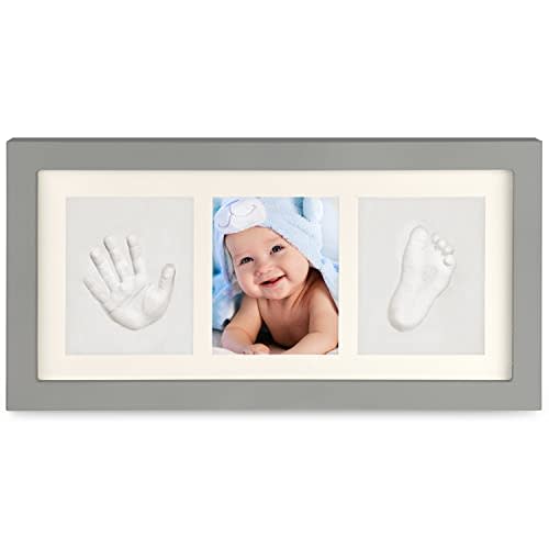 Baby Hand and Footprint Kit, Baby Keepsake Registry for Newborn Boys, Girls, Babyprints Photo Frame, New Mom Baby Shower Gifts, Mother’s Day Gift, Modern Baby Nursery Wall Decor (Grey)