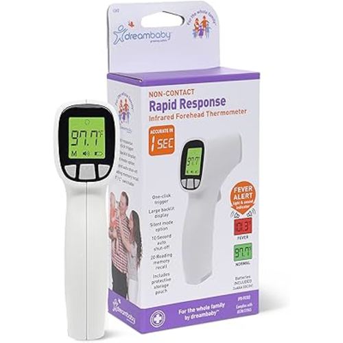 Dreambaby Non-Contact Rapid Response Infrared Digital Forehead Thermometer - 20 Readings Memory Recall, 10 sec Shut-Off - for Infants, Children, and Adults - White