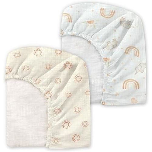Crib Sheets 2 Pack - 100% Cotton Fitted Crib Sheet for Baby Boys Girls, Soft Breathable Toddler Bedding, Standard Crib Mattress 52"x28", Sunshine Safari Parade