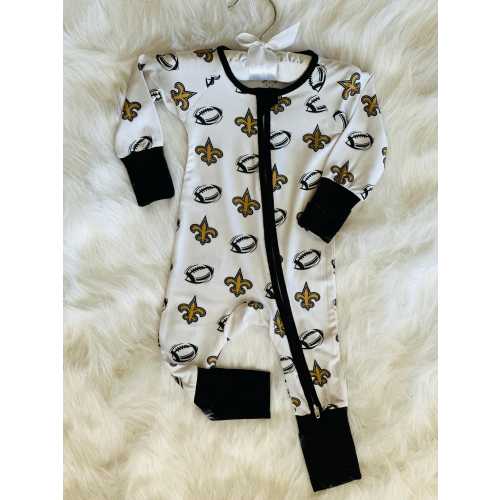 New Orleans Saints Baby Bamboo Pajamas, Bamboo Baby Sleeper, Saints Baby, Zippered Footie Pajamas, Baby Romper, Zippered Baby Pajamas.