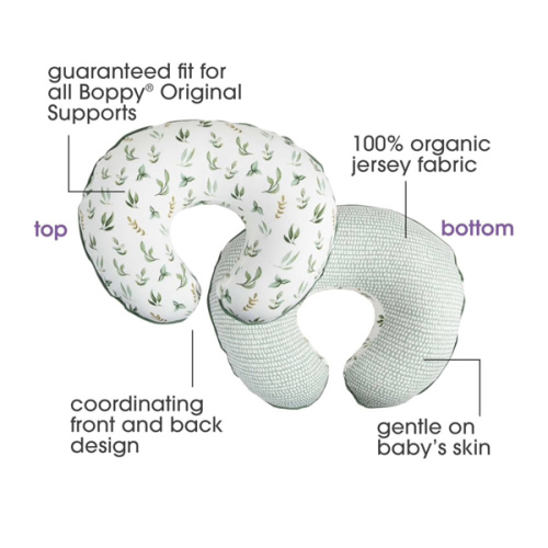 Boppy Organic Original Support Nursing Pillow Cover, Green Little Leaves, 100% Organic Cotton Jersey Cover Fits All Boppy Original Nursing Supports for Breastfeeding and Bottle, Cover Only