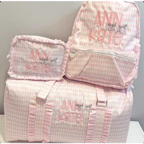 Personalized Girls Wipeable Luggage Set | Monogrammed Pink Gingham Bags | Baby Girl Gift