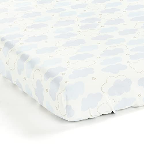 Lush Decor Goodnight Little Moon Clouds Soft & Plush Fitted Crib Sheet, 52"x 28" x 9", Blue