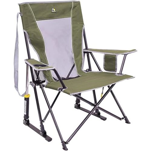 GCI OUTDOOR Comfort Pro Rocker Camping Chair | Portable Folding Rocking Chair with Durable Armrests & Drink Holder — Loden Green