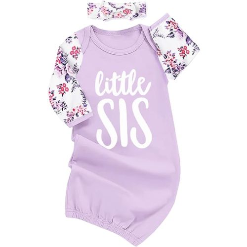 AMAWMW Newborn Baby Girl Little Sister Sleeper Gown Stripe Long Sleeve Nightgown Pajamas Gifts Stuff Essential Outfit