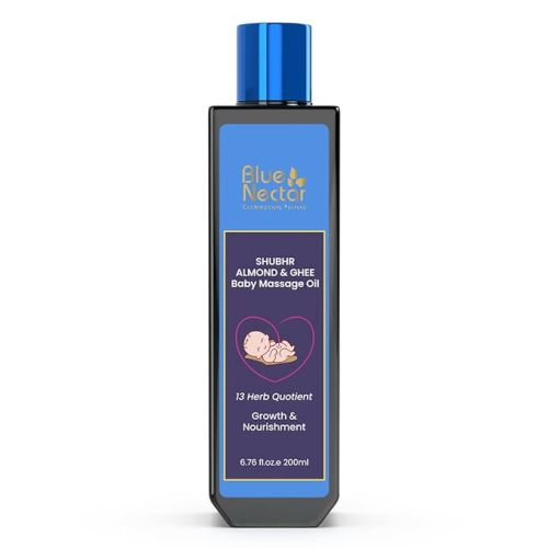 Blue Nectar Ayurveda Gentle Baby Oil for Newborn Skin Care -Moisturizing Baby Massage Oil for Dry Skin Moisturizer |Soothing with 100% Natural Coconut Oil & Organic Ghee (13 Herbs, 6.76 Fl Oz)