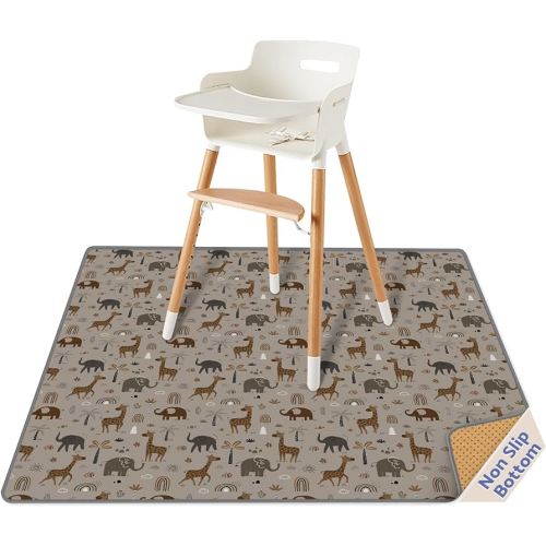 Blissful Diary Baby Splat Mat for Under High Chair, 50.4 x 50.4 Inch Wipeable Splash Mat, Waterproof and Washable, Anti-Slip Floor Protector, Elephant&Giraffe
