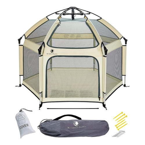 POP 'N GO Baby Playpen - Indoor & Outdoor Playpen for Babies and Toddlers - Baby Beach Tent, Foldable, Portable W/Canopy, Travel Bag, & Mosquito Net - Pop Up Pack and Play Tent (Warm Ivory)