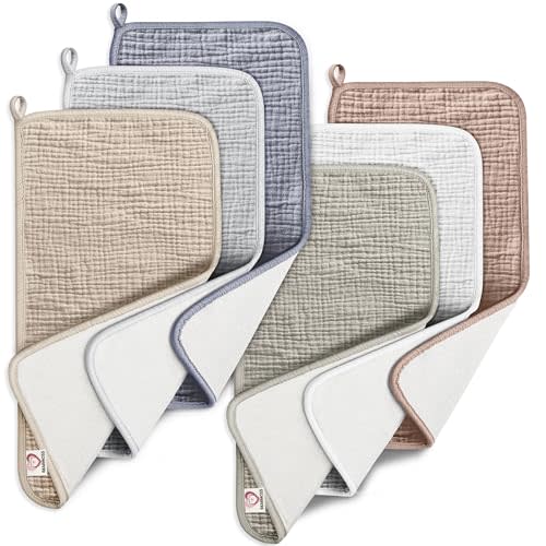 Bearmoss 100% Cotton Muslin Burp Cloths Sets 6 Pack 20x10inch Large Burping Clothes Extra Soft Absorbent for Newborn Unisex Baby Girls and Boys (Winter)
