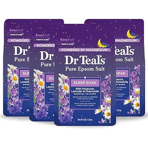 Dr Teal's Pure Epsom Magnesium Salt Soak, Sleep Blend with Melatonin, Lavender & Essential Oils, 3 lb (Pack of 4)