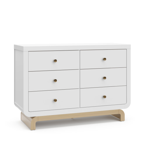 Storkcraft Santorini 6 Drawer Nursery Double Dresser, White/Driftwood