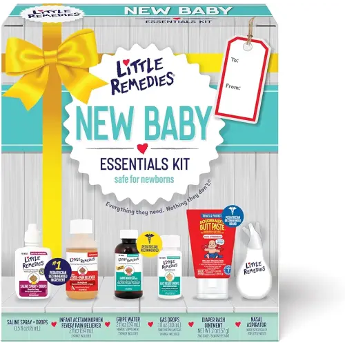 Little Remedies, New Baby Essentials Kit, 6 Newborn Essentials, Saline Nasal Spray, Gas Relief Drops, Gripe Water, Fever & Pain Reliever, & Diaper Ointment