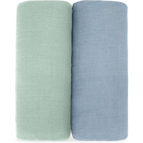 Comfy Cubs Muslin Swaddle Blankets (Pack of 2) - 119 x 119 cm, Soft Cotton Baby Blanket Set, Large Swaddling Wraps for Newborns - Self-Soothing Baby Swaddle - Pacific Blue & Fern