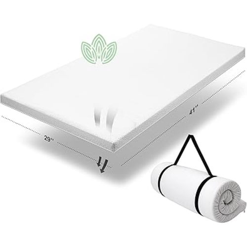 Organic Cotton Pack n Play Topper | CertiPUR-US Baby Mattress Pad for Portable Toddler Bed & Playard w/Washable Waterproof Cover, Soft Ventilated Foam Padding, Nonslip Bottom, Travel Strap | 41x29x1