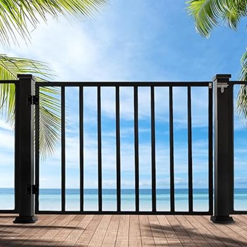 Deck Fence Gate Kit (38" Height X 48" Length) – Entry Way Metal Gate Black Powder Coated DIY Fence Gate for Residential Deck, Patio, Yard & Garden – Includes Hinges and Latch