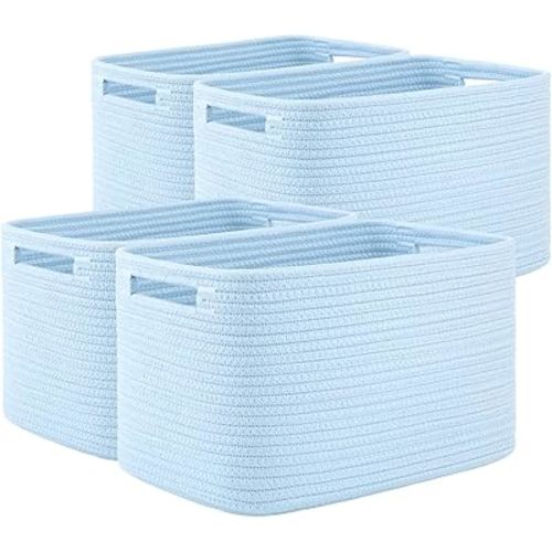 OIAHOMY 4 Pack Storage Baskets for Organizing, Cube Storage Bins for Shelves, Rectangle Storage Baskets With Handles, Woven Baskets for Storage, 12.7''Lx9''Wx7.8''H, Light Blue