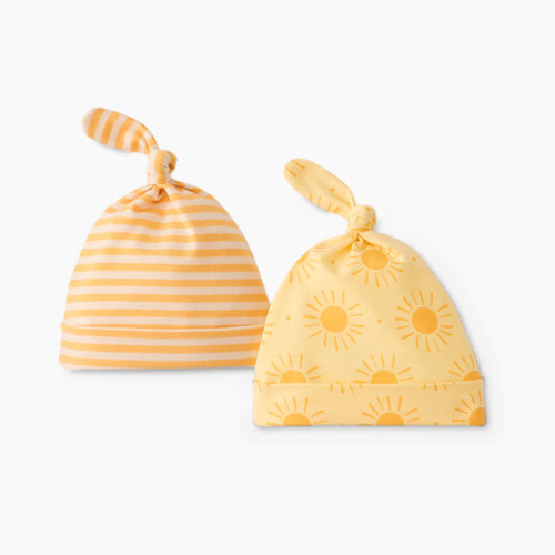 Hanna Andersson 2-Pack Baby Layette Top Knot Beanie in HannaSoft™ - Sunny Days, 0-3 M