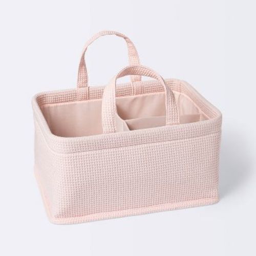 Waffle Weave Rectangular Diaper Caddy With Handles - Cloud Island™ Pink