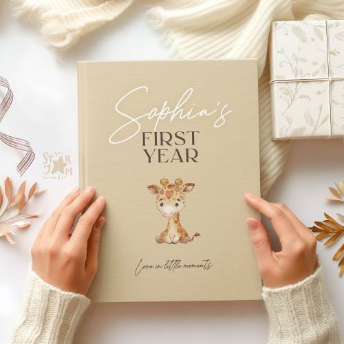 Baby's First Year - Beige. Personalized Baby Memory Book. Gift for parents, Journal for newborn, record book, Named baby book, baby shower