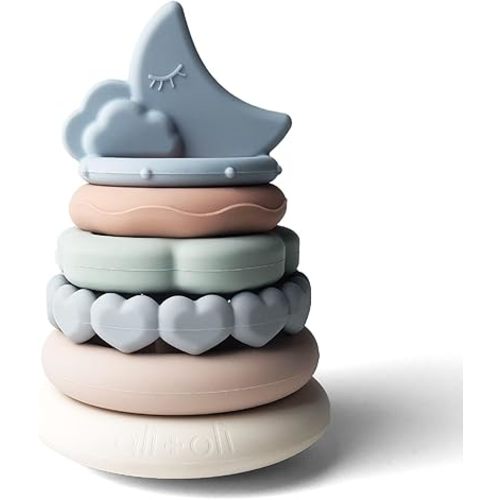 Ali+Oli Stacking Rings Baby Toy (Moon) - Infant Toys, Stacking & Building Toys, Toddler Learning Toys, Montessori Toys for Baby, Food-Grade Silicone Toys for Babies