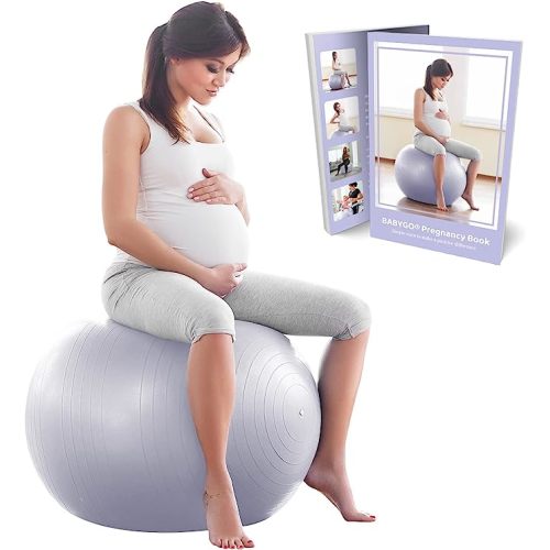 BABYGO Birthing Ball - Pregnancy Yoga Stability Anti Burst & Book Set ; Trimester Targeting Exercise, Maternity, Physio, Labor Birth & Recovery Plan Included ; Eco Friendly Material 65cm 75cm + Pump - 75cm - 5'11+ - Lavender