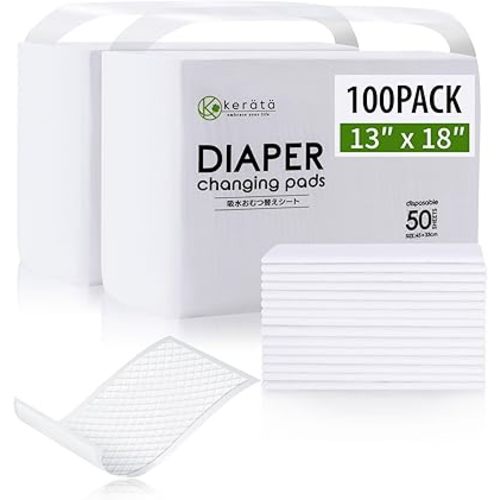 Disposable Changing Pads for Baby, 100 Pack Disposable Changing Pad Liners, Waterproof Disposable Underpads, Ultra Absorbent Super Soft Breathable Diaper Changing Mat 13 x 18 in