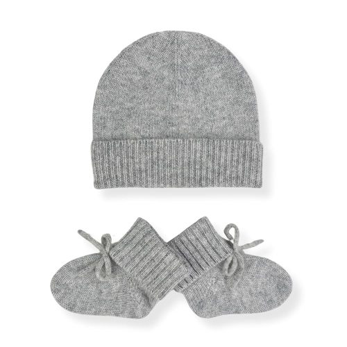 Jet&Bo BABY 100% Cashmere Baby Beanie and Booties Gift Set in Light Gray – Unisex, Size 0-6 months - Soft, Cozy & Hypoallergenic – Gift Box and Card Included