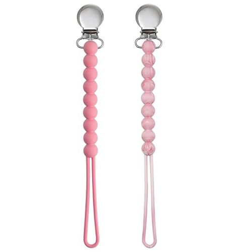 Pacifier Clips Baby Girls - MORIBOX Paci Clip Soothe Baby Binky Holder for Shower Birthday Gift 2 Pack