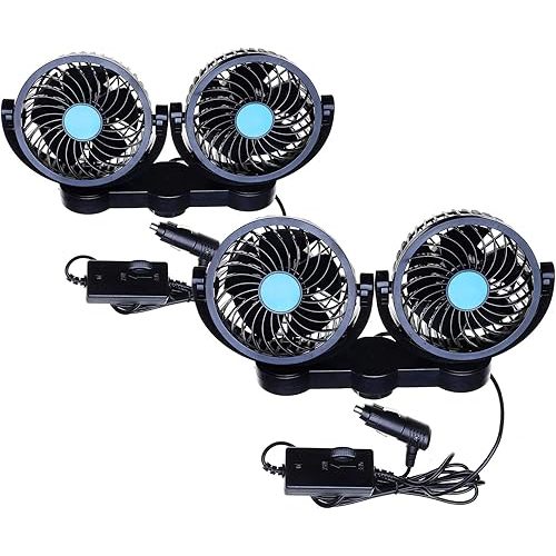 ZONETECH Car Cooling Air Fan 12V- Zone Tech 12V Dual Head Car Auto Electric Cooling Air Fan for Rear Seat (Black 2 Pack)