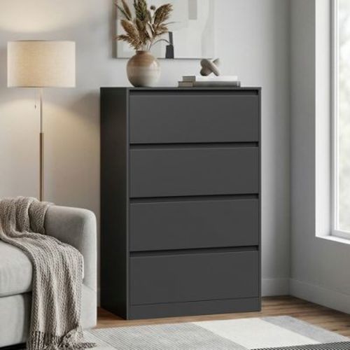 LEDREM 4-Drawer Dresser, Modern Chest of Drawers for Bedroom Living Room Entryway, Black