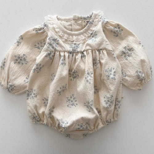 Baby Lala S25 Neckline Lace Detail Floral Bubble Romper (6-24m) - Ivory | AT NOON STORE