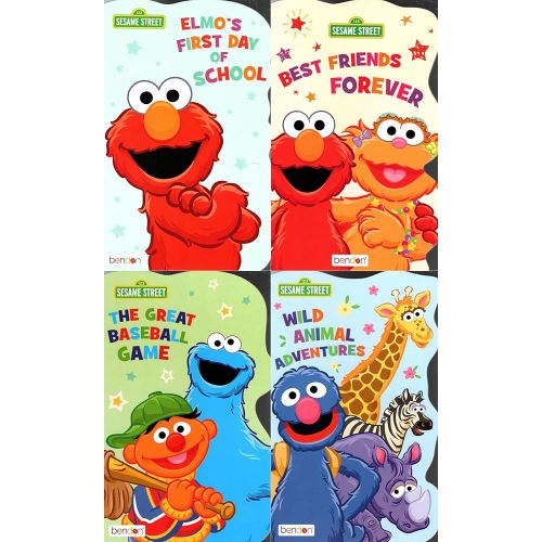 Sesame Street - Elmo's First Day of School, Wild Animal Adventures, Best Great Baseball Game - Children's Board Book (Set of 4 Books)