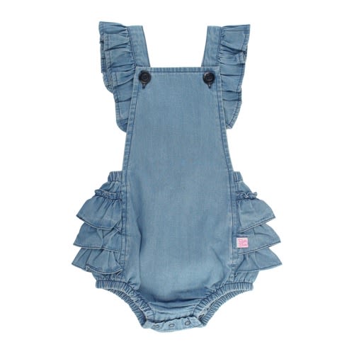 RUFFLEBUTTS Flutter Sleeve Denim Romper, 0-3M, Blue