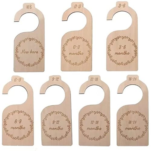 Cat worry-free 7 Pieces Baby Closet Dividers Wood Double Sided Baby Clothes Dividers for Closet Baby Hanger Size Dividers From Newborn Infant to 24 Months for Home and Suitable for Boy or Gril