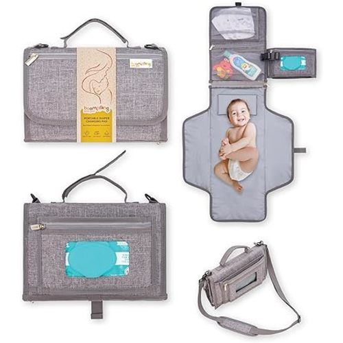Boomerang Portable Diaper Changing Pad - Bonus Shoulder Strap - Ample Storage - Waterproof - Enhanced 1’’ Head Cushion for Baby’s Comfort - Baby Shower Gifts