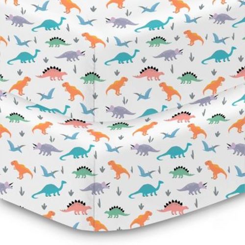 BreathableBaby Cotton Percale Fitted Sheet, For 52" x 28" Crib & Toddler Bed Mattress, Dinosaurs (2-Pack)